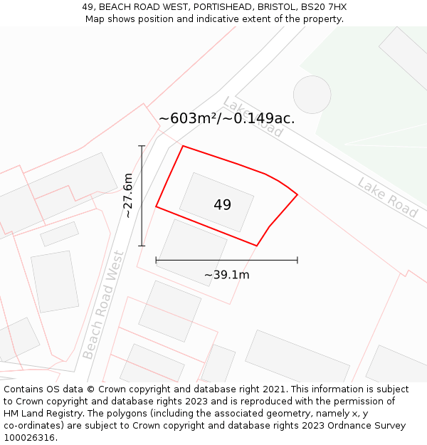 49, BEACH ROAD WEST, PORTISHEAD, BRISTOL, BS20 7HX: Plot and title map