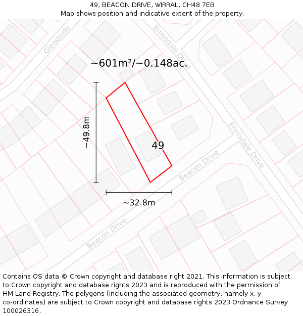 49, BEACON DRIVE, WIRRAL, CH48 7EB: Plot and title map