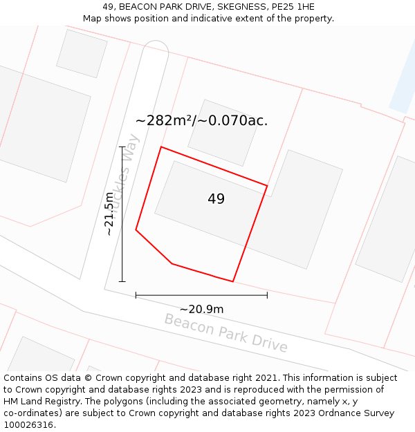 49, BEACON PARK DRIVE, SKEGNESS, PE25 1HE: Plot and title map