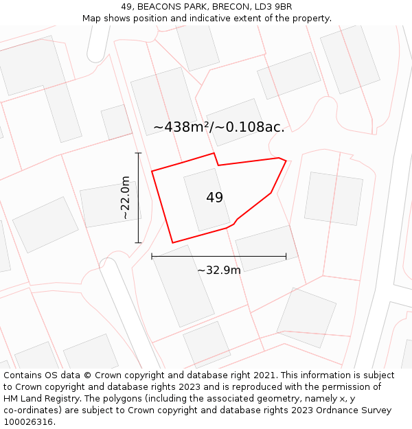 49, BEACONS PARK, BRECON, LD3 9BR: Plot and title map