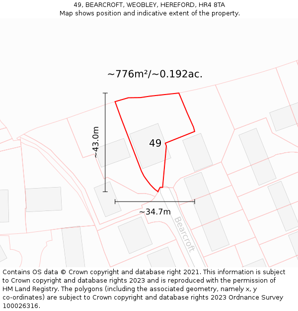 49, BEARCROFT, WEOBLEY, HEREFORD, HR4 8TA: Plot and title map