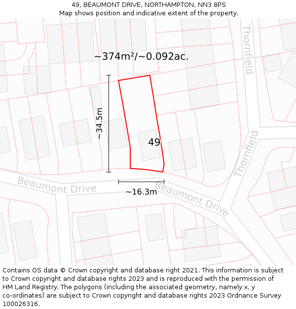 49, BEAUMONT DRIVE, NORTHAMPTON, NN3 8PS: Plot and title map