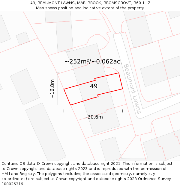 49, BEAUMONT LAWNS, MARLBROOK, BROMSGROVE, B60 1HZ: Plot and title map