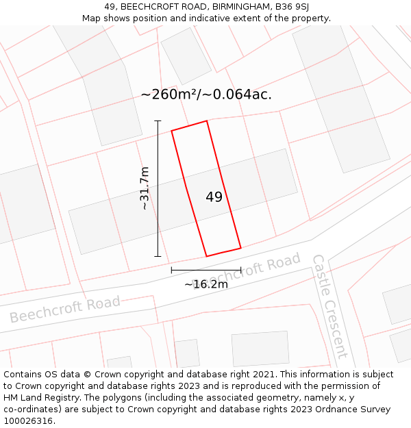49, BEECHCROFT ROAD, BIRMINGHAM, B36 9SJ: Plot and title map