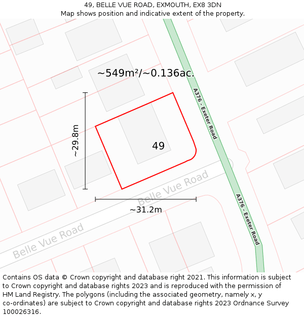 49, BELLE VUE ROAD, EXMOUTH, EX8 3DN: Plot and title map