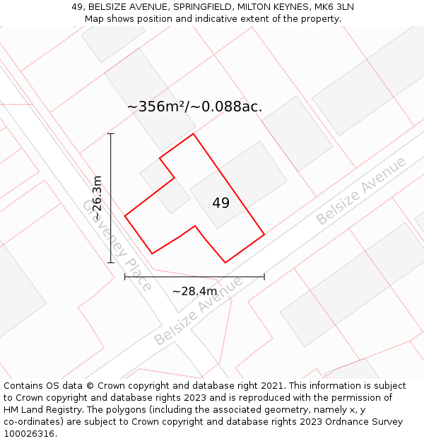 49, BELSIZE AVENUE, SPRINGFIELD, MILTON KEYNES, MK6 3LN: Plot and title map