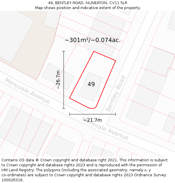 49, BENTLEY ROAD, NUNEATON, CV11 5LR: Plot and title map