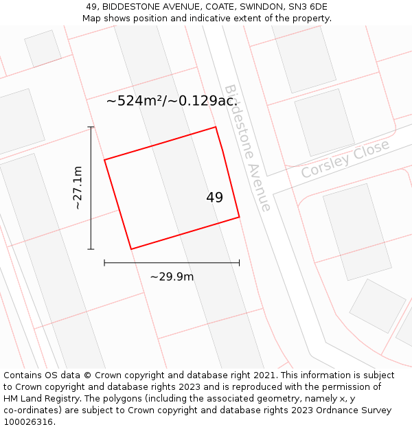 49, BIDDESTONE AVENUE, COATE, SWINDON, SN3 6DE: Plot and title map