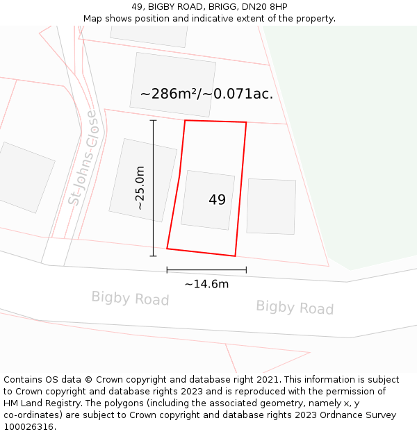 49, BIGBY ROAD, BRIGG, DN20 8HP: Plot and title map