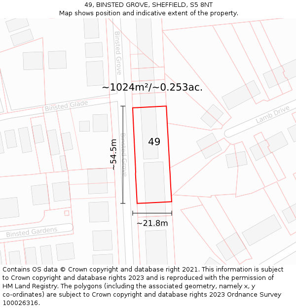 49, BINSTED GROVE, SHEFFIELD, S5 8NT: Plot and title map