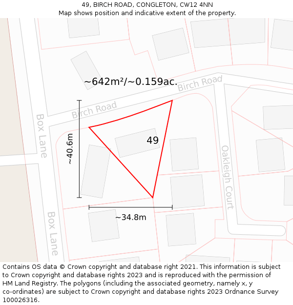 49, BIRCH ROAD, CONGLETON, CW12 4NN: Plot and title map
