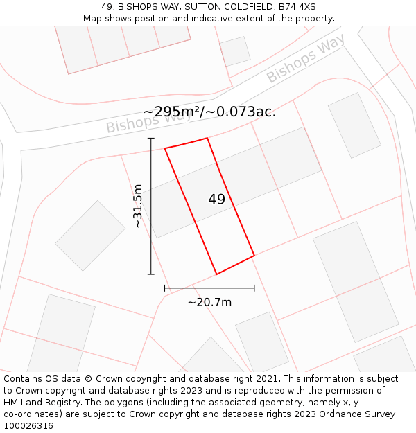 49, BISHOPS WAY, SUTTON COLDFIELD, B74 4XS: Plot and title map