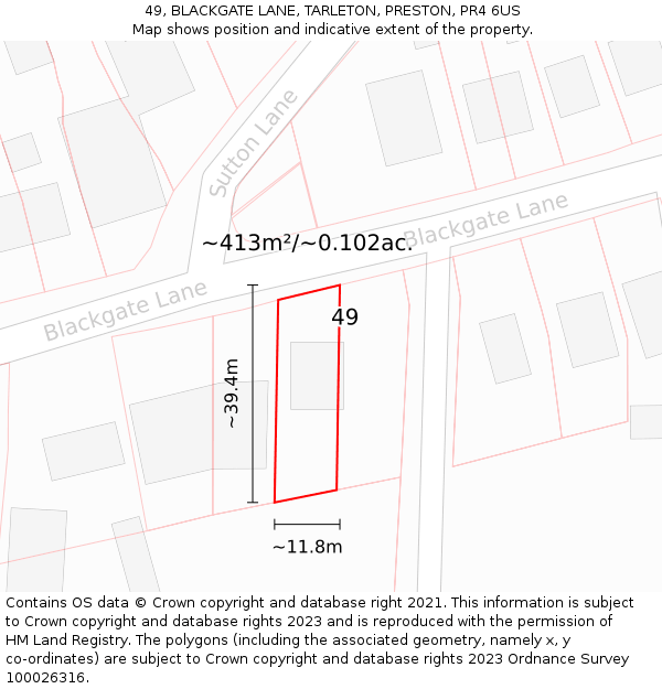 49, BLACKGATE LANE, TARLETON, PRESTON, PR4 6US: Plot and title map