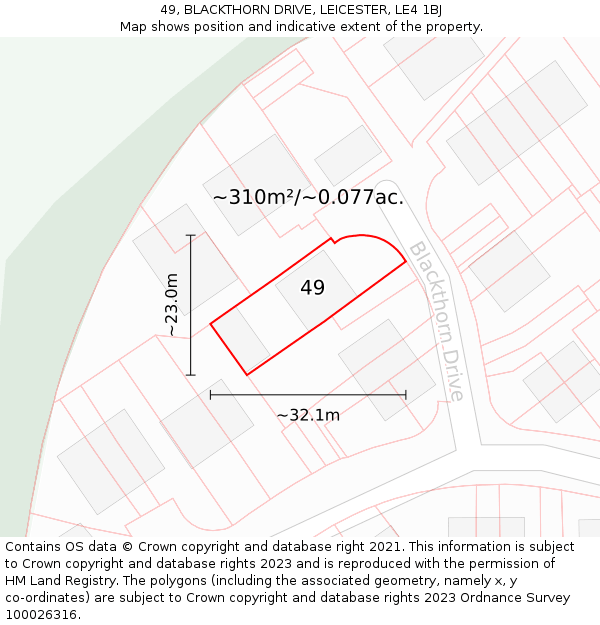 49, BLACKTHORN DRIVE, LEICESTER, LE4 1BJ: Plot and title map