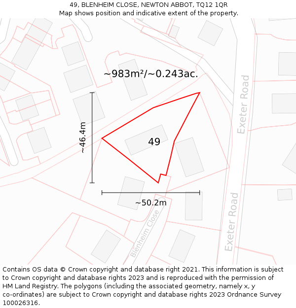 49, BLENHEIM CLOSE, NEWTON ABBOT, TQ12 1QR: Plot and title map