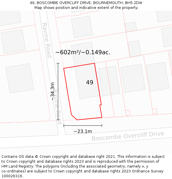 49, BOSCOMBE OVERCLIFF DRIVE, BOURNEMOUTH, BH5 2DW: Plot and title map