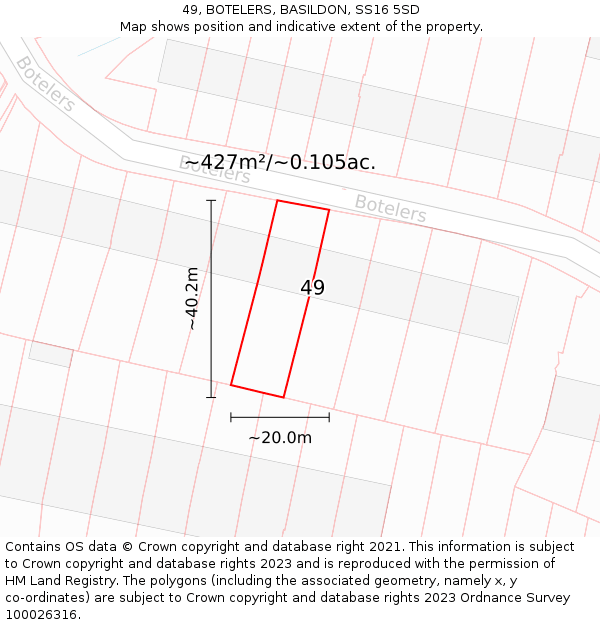 49, BOTELERS, BASILDON, SS16 5SD: Plot and title map