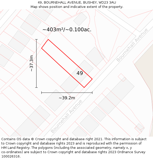 49, BOURNEHALL AVENUE, BUSHEY, WD23 3AU: Plot and title map