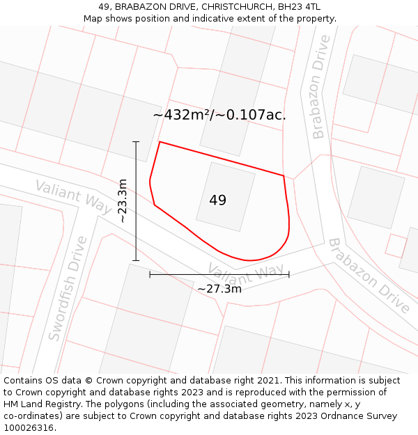 49, BRABAZON DRIVE, CHRISTCHURCH, BH23 4TL: Plot and title map