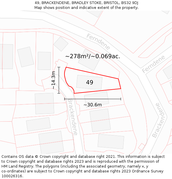 49, BRACKENDENE, BRADLEY STOKE, BRISTOL, BS32 9DJ: Plot and title map