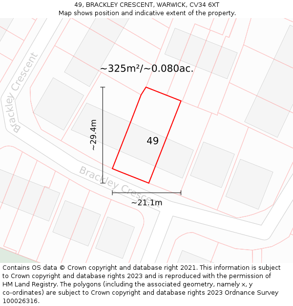 49, BRACKLEY CRESCENT, WARWICK, CV34 6XT: Plot and title map