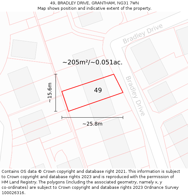 49, BRADLEY DRIVE, GRANTHAM, NG31 7WN: Plot and title map