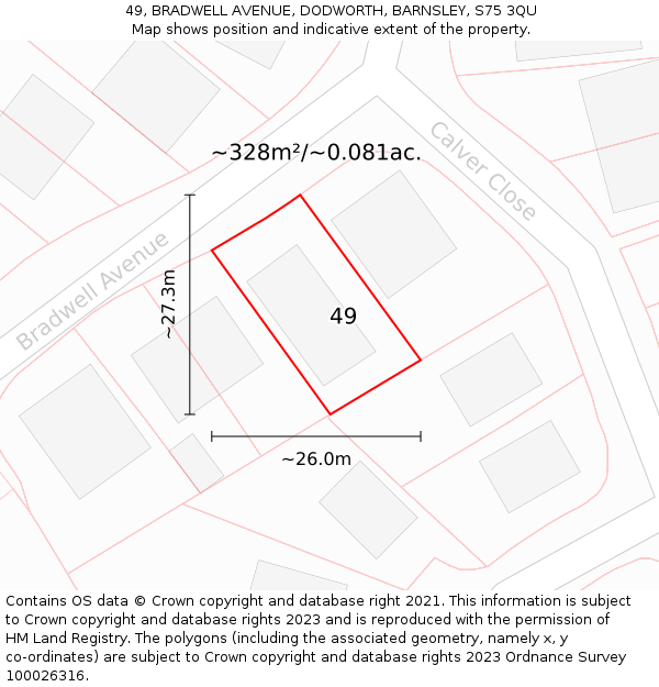 49, BRADWELL AVENUE, DODWORTH, BARNSLEY, S75 3QU: Plot and title map