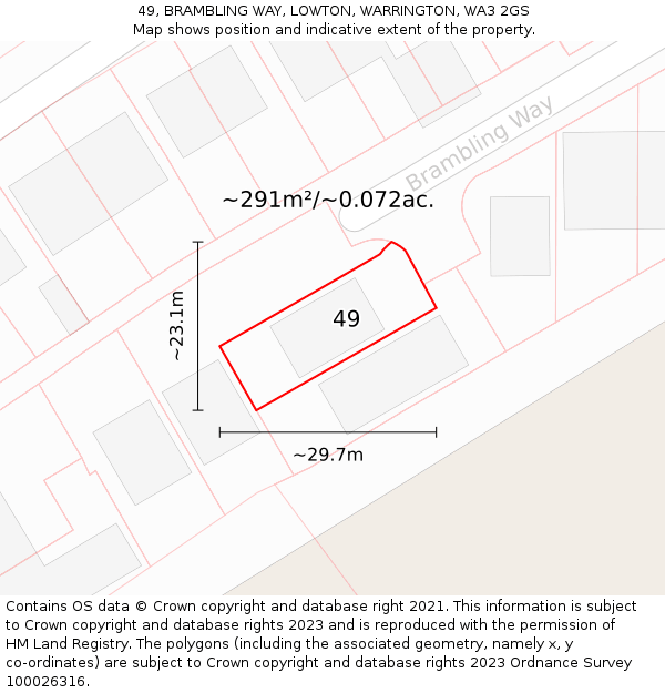 49, BRAMBLING WAY, LOWTON, WARRINGTON, WA3 2GS: Plot and title map