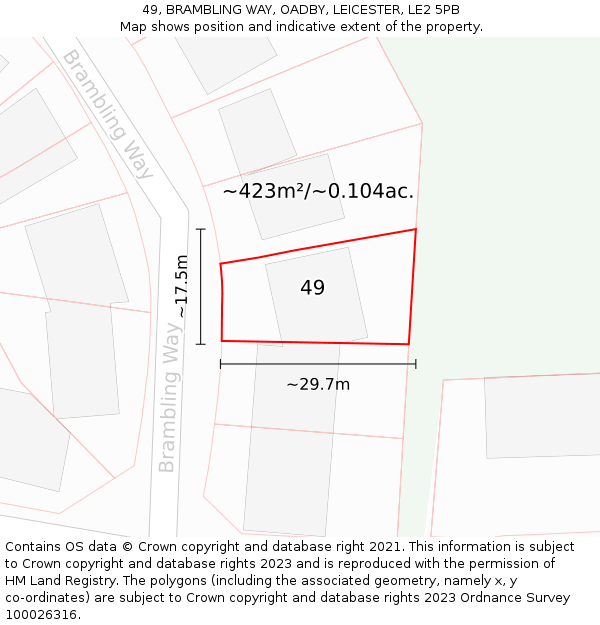 49, BRAMBLING WAY, OADBY, LEICESTER, LE2 5PB: Plot and title map