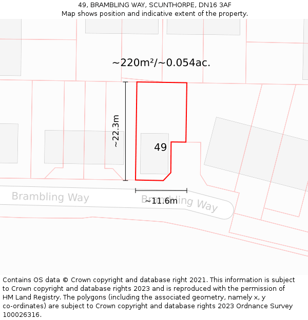 49, BRAMBLING WAY, SCUNTHORPE, DN16 3AF: Plot and title map