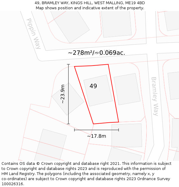 49, BRAMLEY WAY, KINGS HILL, WEST MALLING, ME19 4BD: Plot and title map
