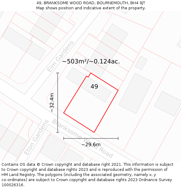 49, BRANKSOME WOOD ROAD, BOURNEMOUTH, BH4 9JT: Plot and title map