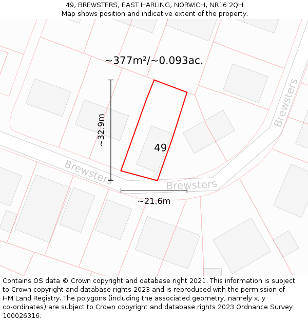 49, BREWSTERS, EAST HARLING, NORWICH, NR16 2QH: Plot and title map