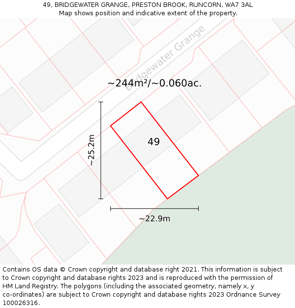 49, BRIDGEWATER GRANGE, PRESTON BROOK, RUNCORN, WA7 3AL: Plot and title map