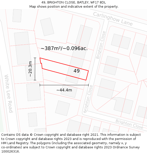 49, BRIGHTON CLOSE, BATLEY, WF17 8DL: Plot and title map