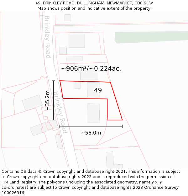 49, BRINKLEY ROAD, DULLINGHAM, NEWMARKET, CB8 9UW: Plot and title map