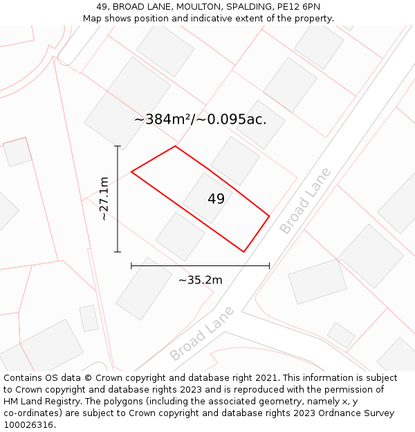 49, BROAD LANE, MOULTON, SPALDING, PE12 6PN: Plot and title map