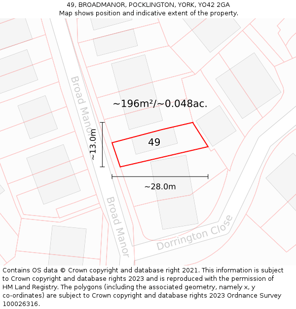 49, BROADMANOR, POCKLINGTON, YORK, YO42 2GA: Plot and title map