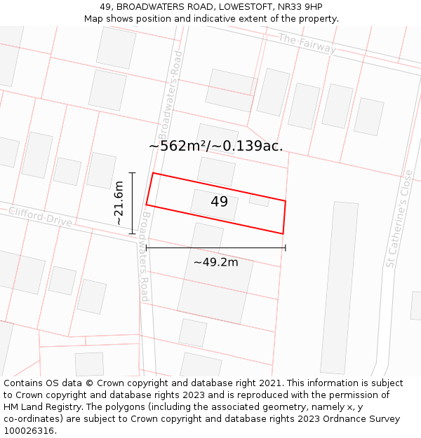 49, BROADWATERS ROAD, LOWESTOFT, NR33 9HP: Plot and title map