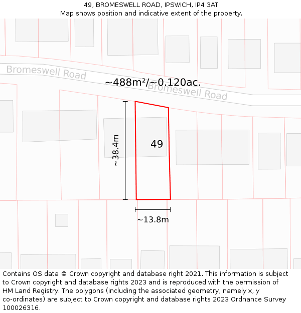 49, BROMESWELL ROAD, IPSWICH, IP4 3AT: Plot and title map