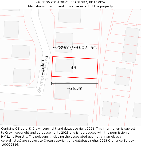 49, BROMPTON DRIVE, BRADFORD, BD10 0DW: Plot and title map
