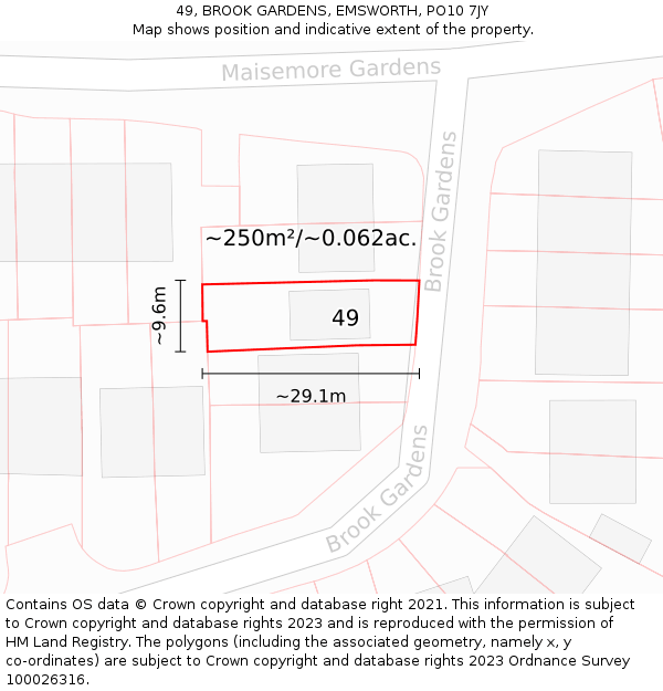 49, BROOK GARDENS, EMSWORTH, PO10 7JY: Plot and title map