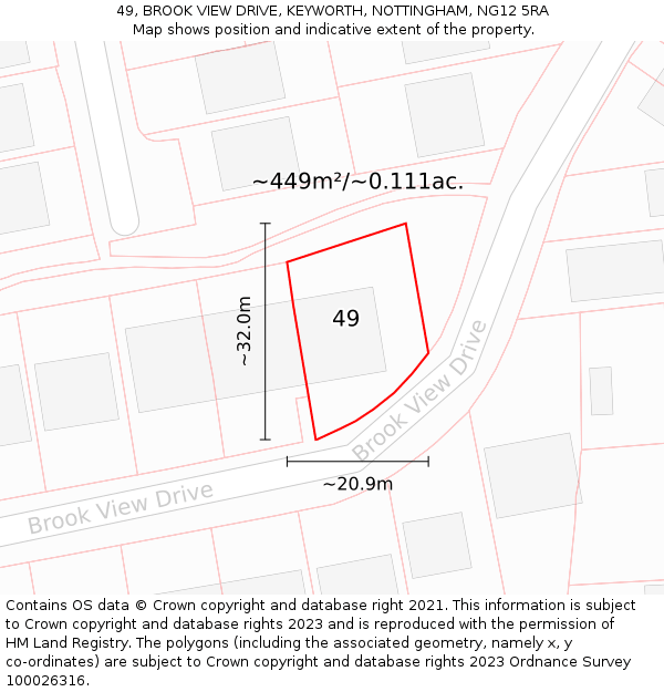 49, BROOK VIEW DRIVE, KEYWORTH, NOTTINGHAM, NG12 5RA: Plot and title map