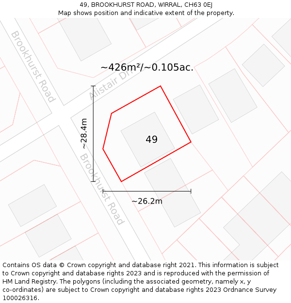 49, BROOKHURST ROAD, WIRRAL, CH63 0EJ: Plot and title map
