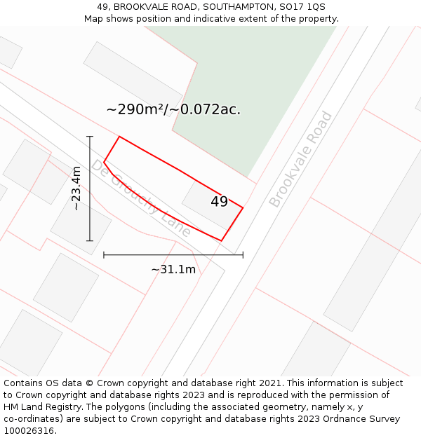 49, BROOKVALE ROAD, SOUTHAMPTON, SO17 1QS: Plot and title map