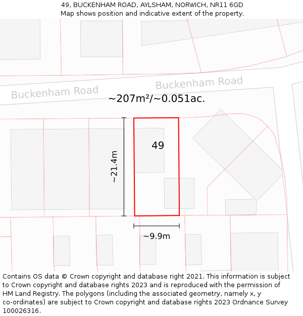 49, BUCKENHAM ROAD, AYLSHAM, NORWICH, NR11 6GD: Plot and title map