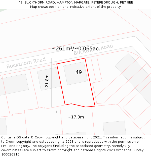 49, BUCKTHORN ROAD, HAMPTON HARGATE, PETERBOROUGH, PE7 8EE: Plot and title map