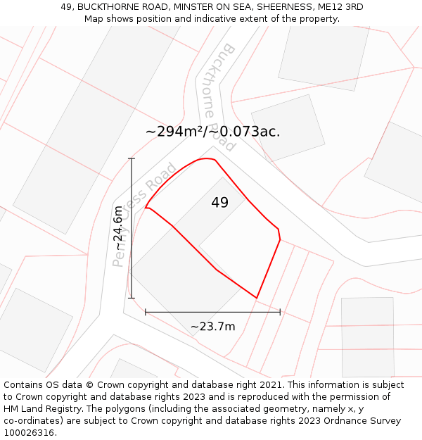 49, BUCKTHORNE ROAD, MINSTER ON SEA, SHEERNESS, ME12 3RD: Plot and title map