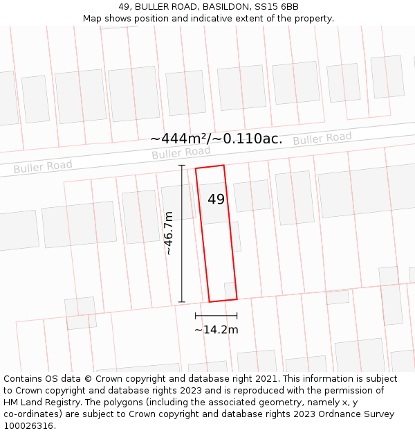 49, BULLER ROAD, BASILDON, SS15 6BB: Plot and title map