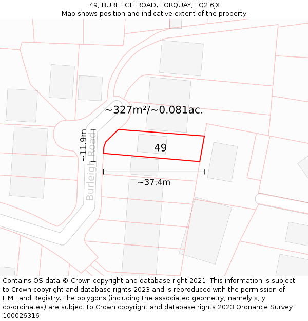 49, BURLEIGH ROAD, TORQUAY, TQ2 6JX: Plot and title map